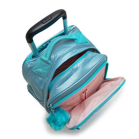 Kipling Gaze Large Metallic Rolling Backpacks Natural Aqua Metallic | CA 1530WN